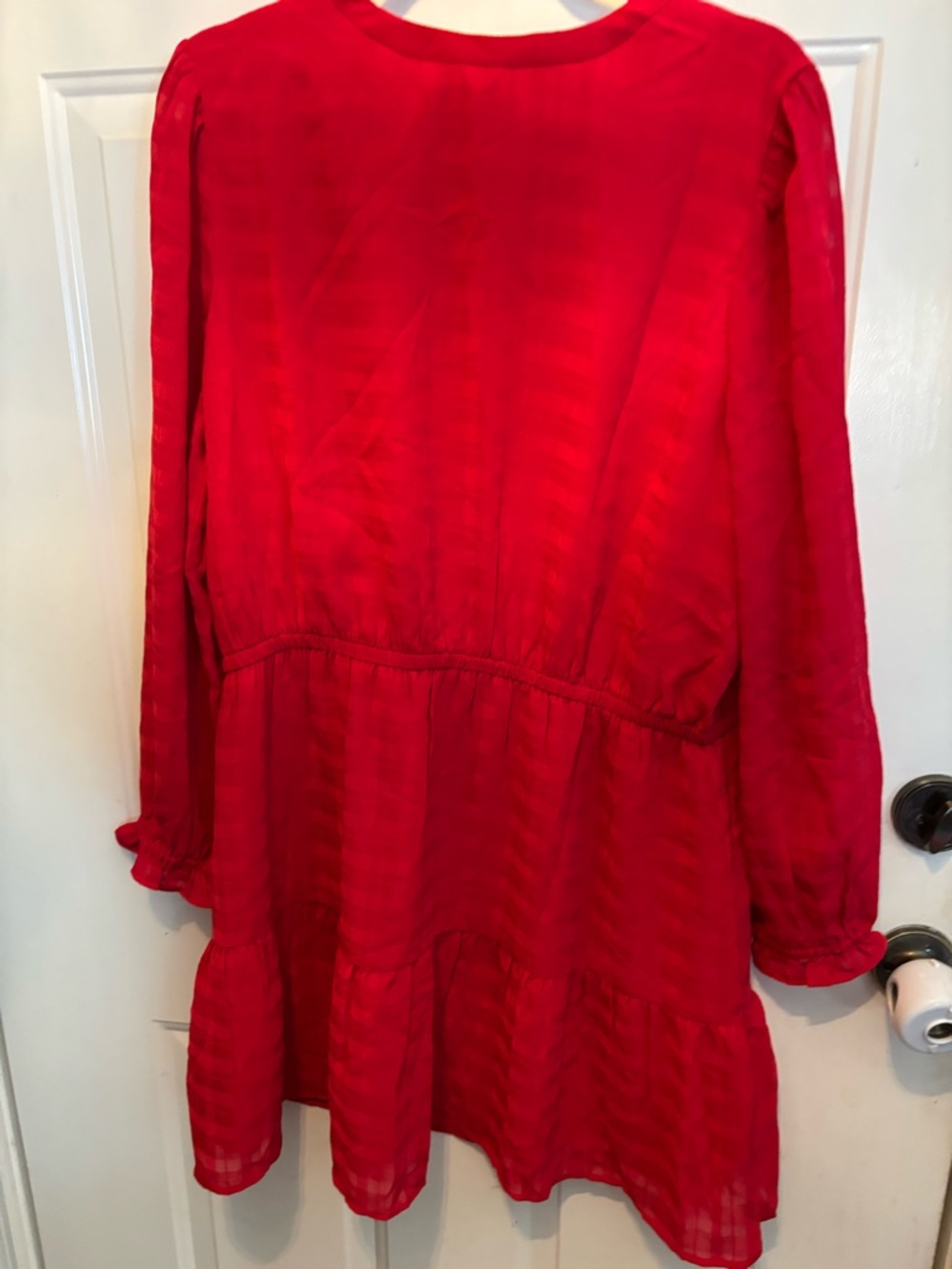 LOFT Red Button-Front Textured Dress - Picture 2 of 5
